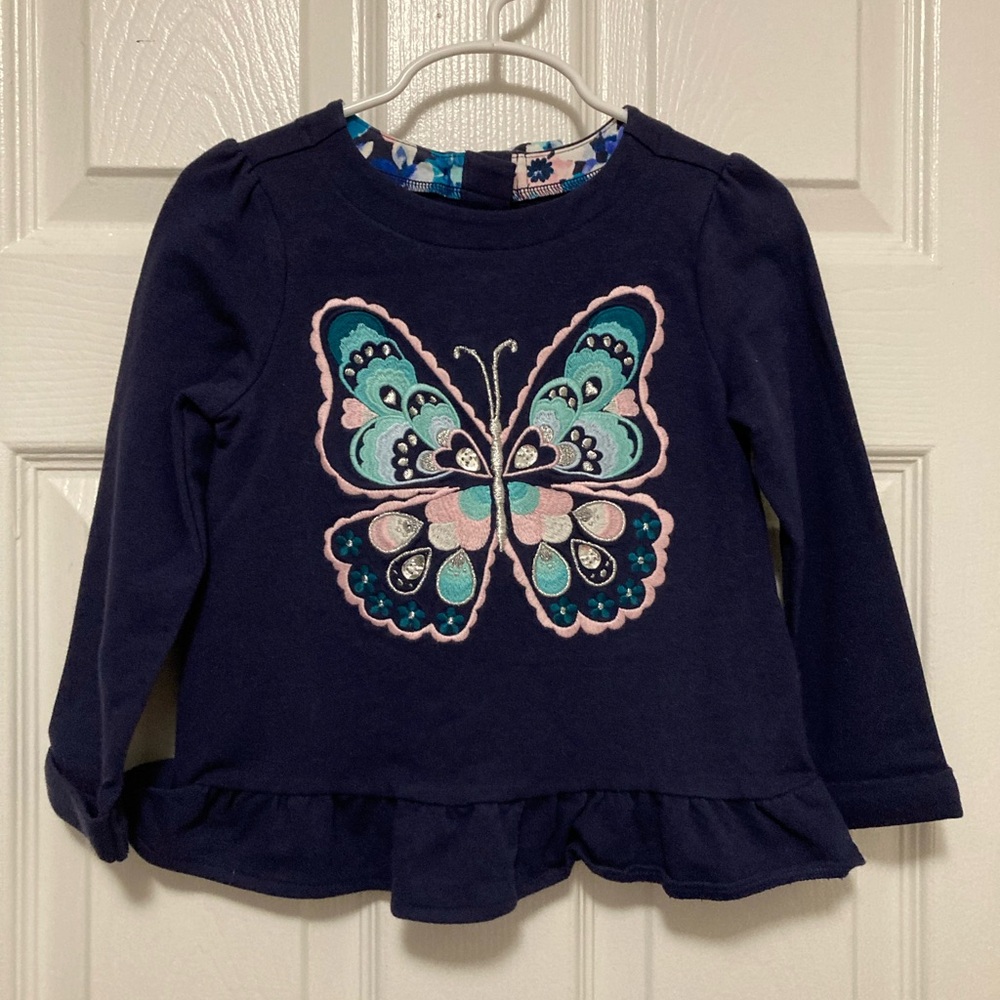 *Gymboree New Navy Blue Embroidered Butterfly Kids Long Sleeve Size 3T Top #X